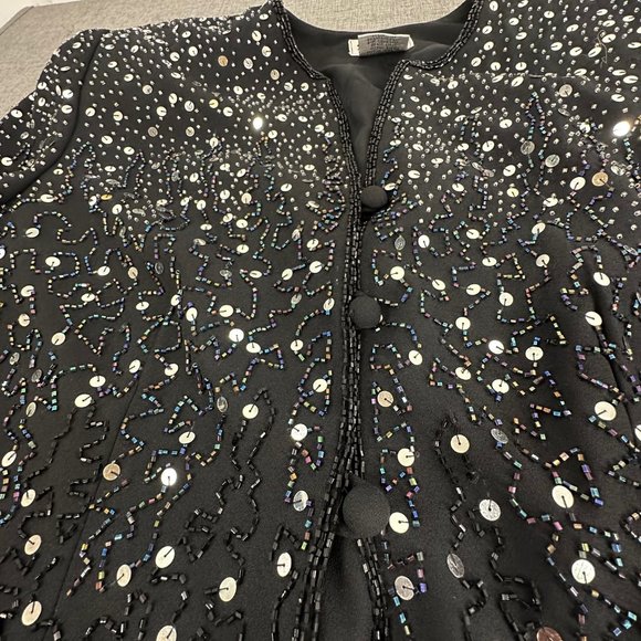 Vintage Stenay Sequin Jacket Black Buttons Beaded Long Sleeve Party Formal Sz 14 - Picture 7 of 16